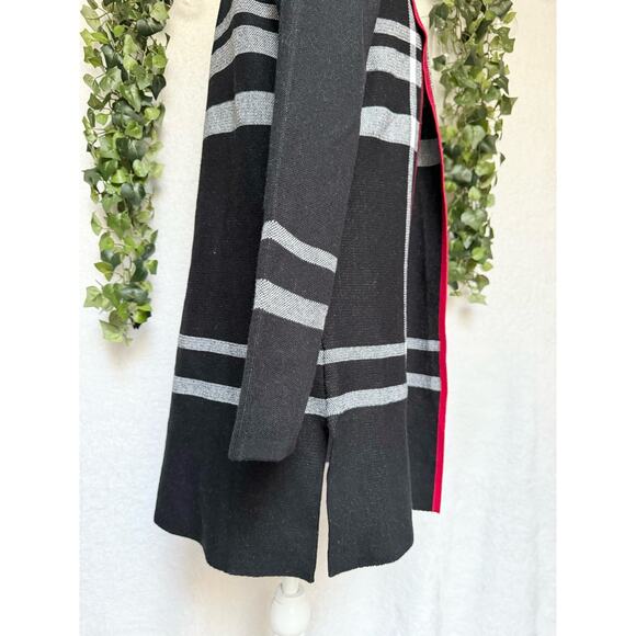 Anne Klein Cotton Acrylic Blend Black White Red Plaid Open Cardigan Sweater - Picture 8 of 12